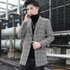 Koreanska plaid mens ull trench coat jacka lång Casua slim ull windbreaker vinter mode män överrock chaquetas hombrre 210527