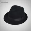 Sedancasesa England Style Christmas Fedora Jazz Hat Men Women 100 ٪ Wool Female Trilby Cap Hats with Ribbon FM026082 Wide Brim Delm22