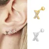 Stud 1 PC Golden S925 Sterling Silver A-Z Alphabet Earrings High Quality Piercing For Women Girls Fashion Jewelry W3