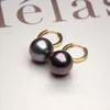 Hoop & Huggie 14K Gold Earrings For Women,Real Black Pearl Wedding Jewelry,Real Yellow Fine Gift