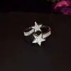 Wedding Rings 925 Sterling Silver Adjustable Authentic Dangle Star Ring Fashion Micro Pave Cz Zircon Crystal Famous Jewelry