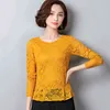 Slim Long Sleeve Shirts Pullover Autumn Winter Fashion Lace Hollow Women Blouses Sexy Solid Print Ladies Tops Elegant 6917 50 210510