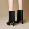 Womens apontou toe slip-on boots matte preto pu estilete stiletto salto alto calças tube botas moda para o outono