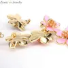 5 Pairs, Enamel Studs Gold-color Dainsy Flower Piercing CZ Stud Earrings Woman 2021 Trend Women Jewelry Pink White Rose