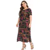 Dres Sommer V-Ausschnitt Kurzarm Bunte Plaid Print Casual Kleid Elegante Side Split Maxi Lange Kleider 210721