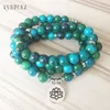 108 perline verdi braccialetto mala fiore di loto OM polso buddista buddista yoga per uomini unisex bracciali in pietra azzurrite
