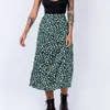 JOCOO JOLEE Women Fashion Leopard Print Chiffon Skirts Dames Hoge taille Zipper Split Midi Rok Vrouw Slim A Line Skirts 210619