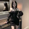 Lente Sexy Strapless Halter Hals Slanke Vouw Mini Dress Mesh Kant Dames Korea Korte Bladerdeeg Mouw Effen Kleur Jurken YQB8 210603