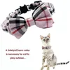 British Style Check Fashion Luxurious Dog Cat Collar Breakaway with Bell and Bow Tie Adjustable Safety Kitty Kitten Set Small Dogs Collars size 10 Colors Blue