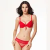 BALALOUM femmes Plaid Push Up soutien-gorge et culotte ensemble de Lingerie Sexy femme sous-vêtements à lacets T dos tongs G-String sans couture noir rouge L2304