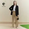 Fansilanen Cintura alta Velor Largura Perna Listrada Pant Outono Solto Casual Streetwear Calças Vintage 210607