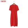 Tangada Summer Rome Red Dots Robe Dress Puff半袖レディースミディドレスvestidos 2M32 210609
