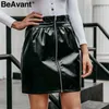 BeAvant Ruffle pu cuir femmes jupe taille haute fermeture éclair noir femme mini jupe Sexy party club dames bas jupes courtes 210709