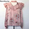 Nomikuma Blumenmuster V-Ausschnitt Langarmshirts Frauen Spitze Patchwork Koreanische Chic Vintage Bluse Blusas Mujer 3e109 210514