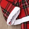 0-24m Boże Narodzenie Baby Girl Pajacyki Urodzone Czerwone Kostiumy Xmas Kostiumy Plaid Ruffles Kombinezon Długim Rękawem Ubrania Jesień Outfit 211101