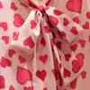 Paris Girl Vintage Heart Print Blouse en mousseline de soie à manches longues Sweet Femmes Chemise Cravate Automne Mode Tops Chemise Camisa 210326