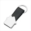 DHL Personalized Metal Keychain Favor Sublimation Houseshape Keyring with PU Leather Ring Unique Rectangle Souvenir Key Pendant R9998144