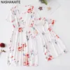 Nashakaite família combinando roupas moda manga curta floral mid-dress mãe filha vestidos mamãe e eu 210724