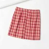 vintage tartan print slit hem mini skirts womens plaid ladies Sexy high waist bodycon purple pencil 210521