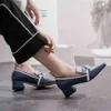 2021 Sommar Kvinnor Chunky Pumps Tjock Hög Hög Hälsa Slip-On Vattentät Loafers Skor Casual Vintage Square Toe Ladies Suit Shoes