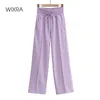 Wixra Womens Drawstring 넓은 다리 바지 캐주얼 높은 탄성 허리 포켓 새로운 패션 느슨한 바지 가을 겨울 210319