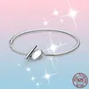 Femme Bracelet 925 Sterling Silver Moments Heart T-Bar Snake Chain Bangle for Women Fine Jewelry Gift Pulseira With Original Box