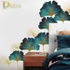 Adesivi murali fiori foglia di ginkgo verde Decorazioni per la camera da letto del divano Estetico Soggiorno Arte murale Carta da parati per la decorazione della casa fai da te