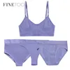 FineToo 1 Top + 3 трусики набор женщин бесшовные бюстгальтер G-string стринги мягкие вершины высокого талии нижнее белье женское белье активное бюстгальтер 211104