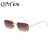 Óculos de sol 2022 Moda Small Square Rimless Mulheres Vintage Metal Punk Blue Sun Glasses feminino tons sem moldura Men Oculos7048762