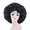 Extra stor fast satinhylsa med bredsträckt Slipsar Skalle Kepsar Kvinnor Natt Sömn Hatt Justera Silky Head Wrap Dusch Keps