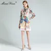 Abito stilista Primavera Abito da donna Ruffles Manica lunga Angel Queen Abiti con stampa floreale 210524