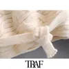 TRAF Women Fashion Wrap Tied Hem Cropped Cable-Knit Cardigan Sweater Vintage Long Sleeve Female Outerwear Chic Tops 211011