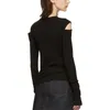 カジュアルなセクシーな女性TシャツOネック長袖中空ショルダースリムTシャツ女性ファッション服210524