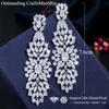 African Cubic Zirconia Paved Elegant Dangle Drop Indian Gold Long Bröllop Bride Örhängen för Kvinnor CZ649 210714