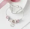 Intero - perle di fascino 925 bracciale a filo placcato in argento Nuovo glassati in lega grande in lega rosa Love uccello a sospensione String306r