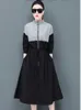 Grundläggande casual klänningar Spring Casual Dress Retro Stitching Harajuku dragkedja Drawstring Sports Dress 210531