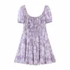 Stampa floreale Summer Boho Beach Dress Donne Donne V Collo a V Casual A-Line Mini manica corta Vestidos de Mujer 210427