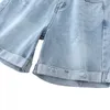 Wixra été bleu Demin Shorts bouton poches taille haute décontracté Streetwear femmes 210714