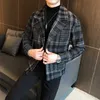 Vinter Jackor Män Varm Långärmad Plaid Wool Trench Coat Jacka Casual Steetwear Windbreaker Mäns Slim Fit Jacket 210527