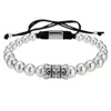 Pulseiras masculinas 2 pçs/conjunto titânio aço ouro pingentes contas macramê pulseira trançada