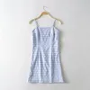 Vestidos casuais 2022 vestido de verão pequeno azul fresco e branco sling skirt curta dlqz1902