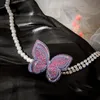 ペンダントネックレス紫色の蝶クリスタルパールネックレス女性の女の子向けギフト