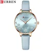 Luxusmarke Frauen Uhren mit Strass und Blume Zifferblatt Quarz Lederband Charme Armbanduhren für Damen