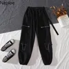 Neploe Korean O Neck Długi rękaw Crop Top Spring Kombinezony Garnitur Damskie Luźne Slim Fit High Paist Casual Sports Spodnie Dwuczęściowy 210422