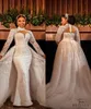 Plus Size Arabic Aso Ebi Luxurious Mermaid Sexy Wedding Dress Lace Pearls Beaded Long Sleeves Bridal Gowns Dresses Zj266