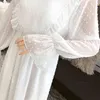 Lente ruches polka dot vrouwen chiffon jurk elastische taille vrouwelijke lange vestidos retro A-lijn 3508 50 210510