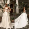 Vestidos de noiva elegantes Sexy espaguete cintas de renda cetim vestidos nupciais feitos sob encomenda varredura sem costas treinar um vestido de linha robe de mariee