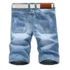 Мужчины короткие джинсы Новый летний мужчина сплошной цвет хлопчатобумажные отверстия джинсовые шорты повседневные колена длина светло-голубые джинсы шорты 36 p0806