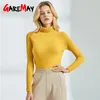 Gelber Pullover für Damen, gestrickt, Herbst-Winter-Pullover, weiß, dick, langärmelig, Rollkragenpullover für 210428