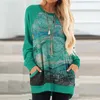 Herfst winter vintage kunst kleurrijke printjurk vrouwen elegante o-neck feestjurken met lange mouwen vrouwelijke casual zakken veatidos 3xl